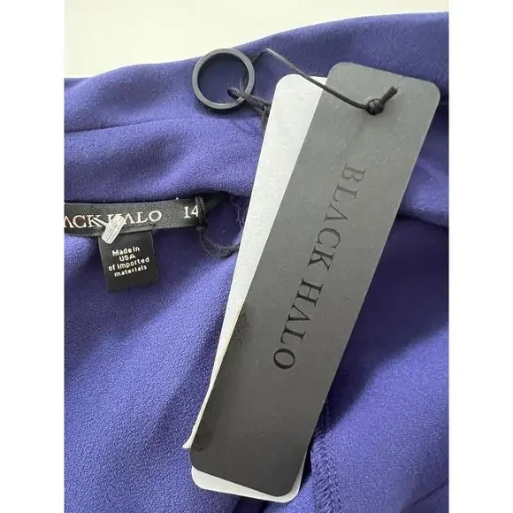 Black Halo Womens Blue Solid  Sheath Dress Size 14 Elegant Office - Picture 5 of 6